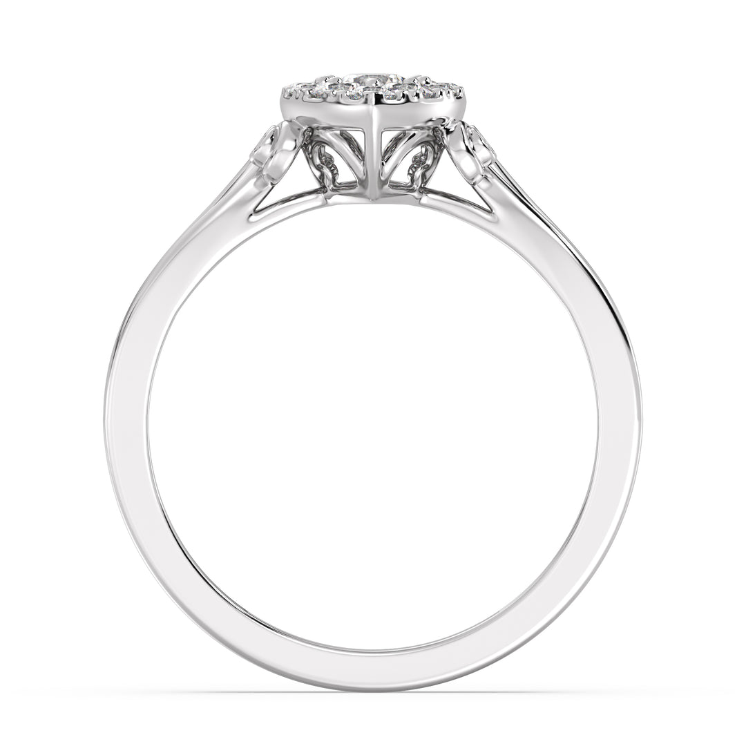 18K White Gold Pear Shape Cluster Halo Engagement Ring with 0.70CTTW Round EF-VS Lab-Grown Diamonds