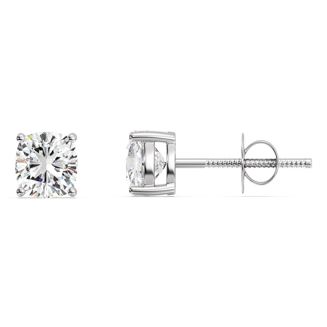 White gold cushion cut lab grown diamond stud earrings with gentle sparkle, 0.20–4.00 CTTW