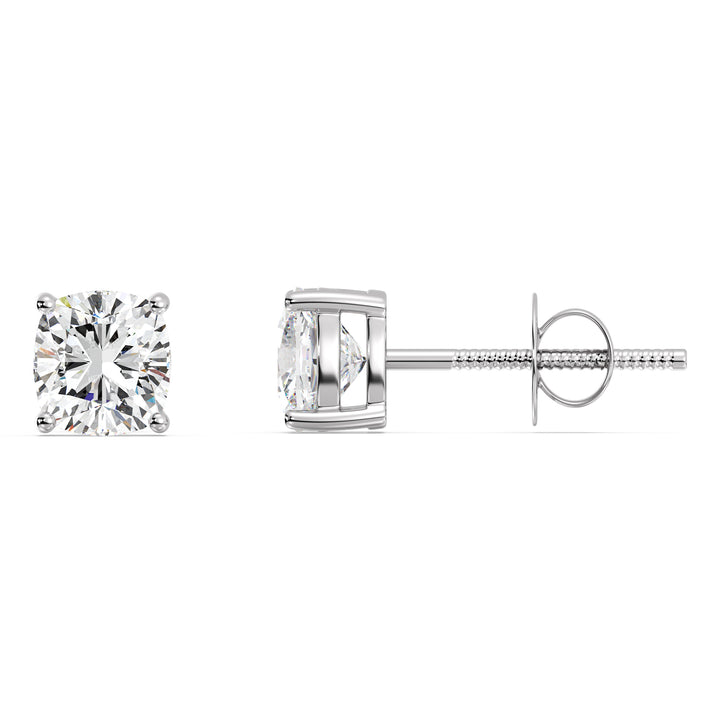 White gold cushion cut lab grown diamond stud earrings with gentle sparkle, 0.20–4.00 CTTW
