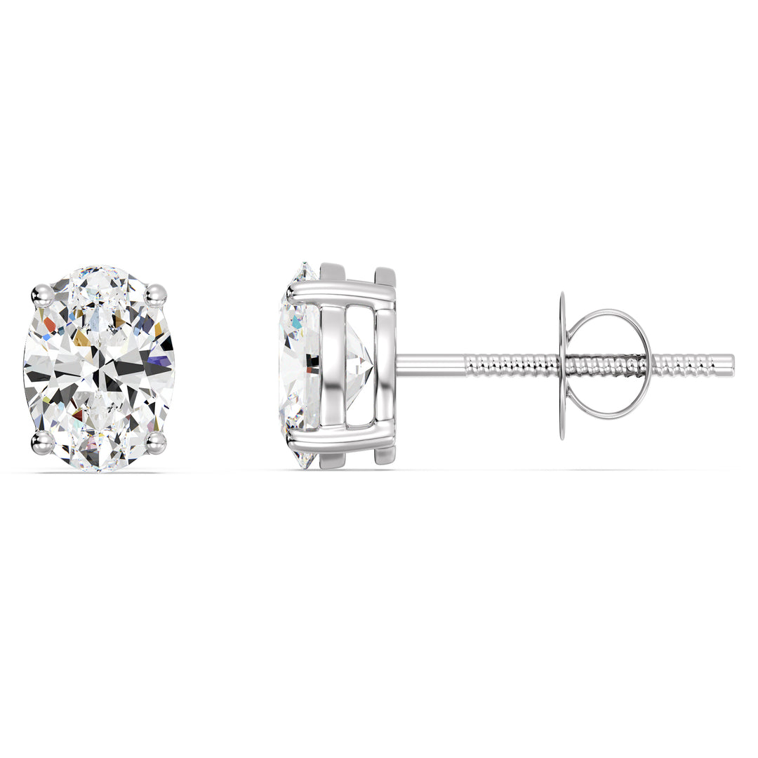 White gold oval cut lab grown diamond stud earrings with elongated sparkle, 0.20–4.00 CTTW