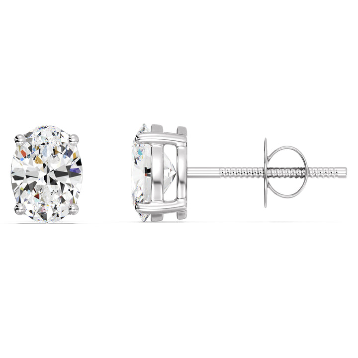 White gold oval cut lab grown diamond stud earrings with elongated sparkle, 0.20–4.00 CTTW