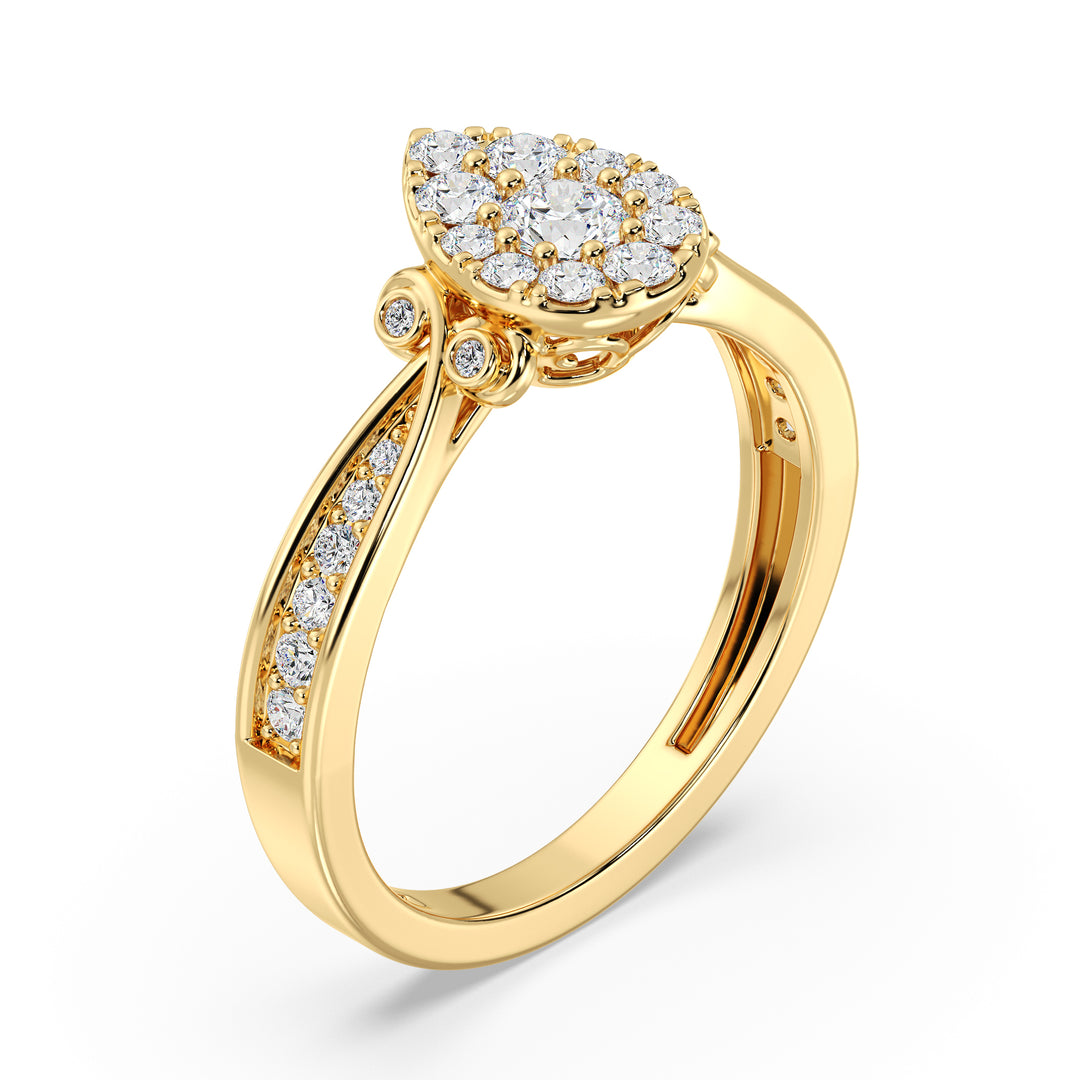 18K Yellow Gold Pear Shape Cluster Halo Engagement Ring with 0.70CTTW Round EF-VS Lab-Grown Diamonds