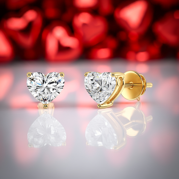 Yellow gold heart cut lab grown diamond stud earrings with romantic sparkle, 0.20–4.00 CTTW