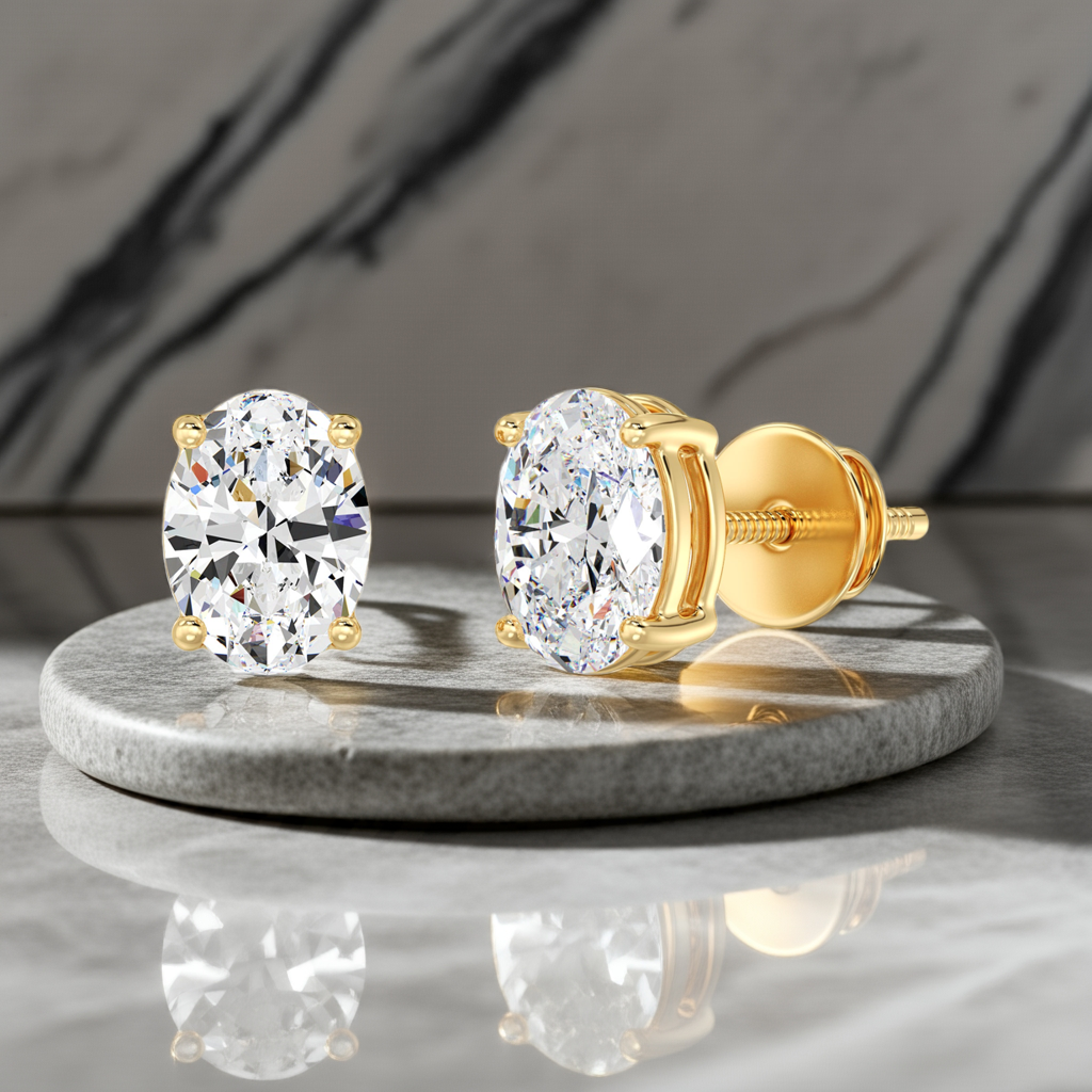 Yellow gold oval cut lab grown diamond stud earrings with elegant brilliance, 0.20–4.00 CTTW