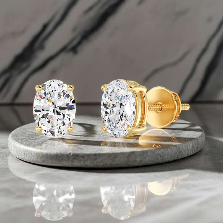 Yellow gold oval cut lab grown diamond stud earrings with elegant brilliance, 0.20–4.00 CTTW