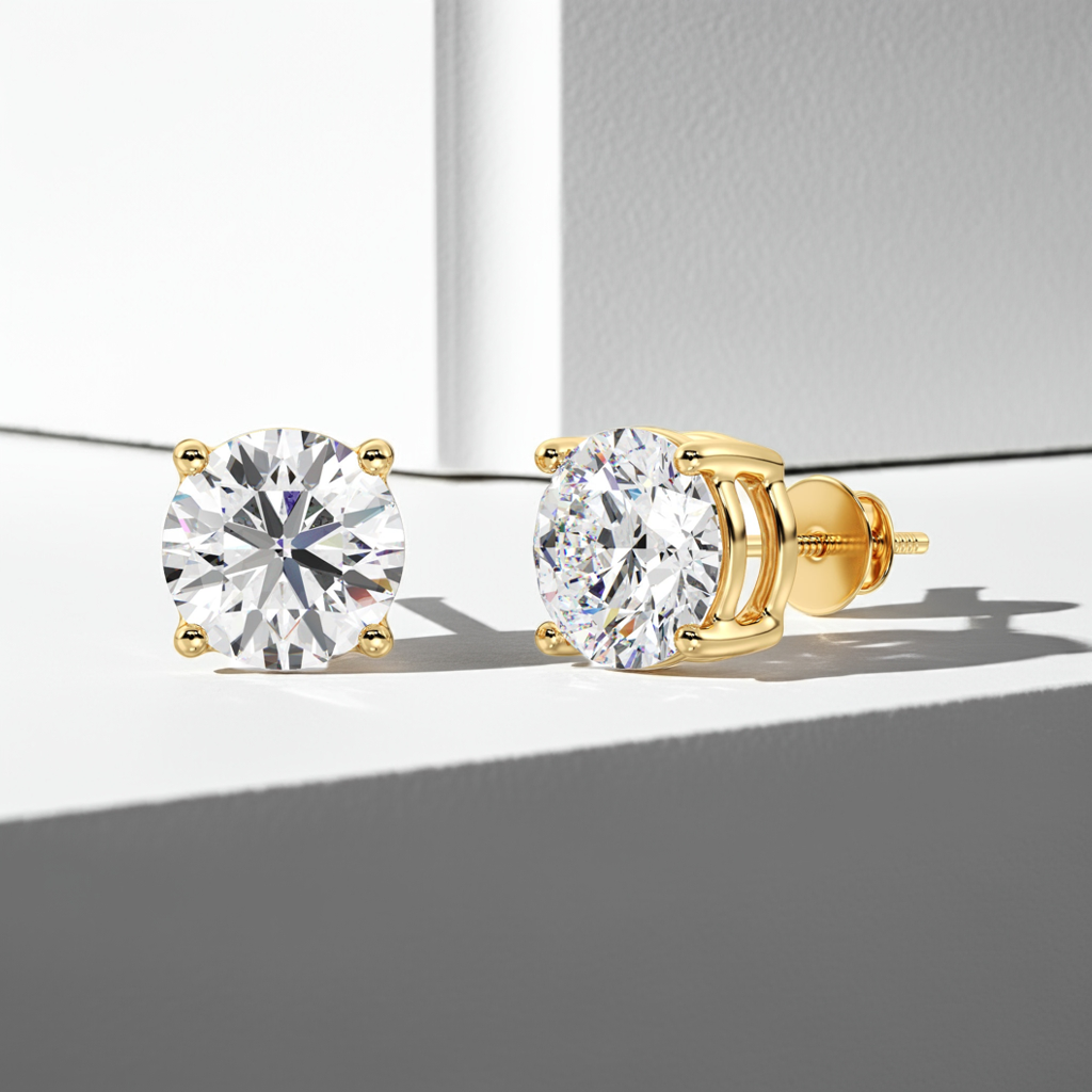 Yellow gold round cut lab grown diamond stud earrings with classic brilliance, 0.20–4.00 CTTW