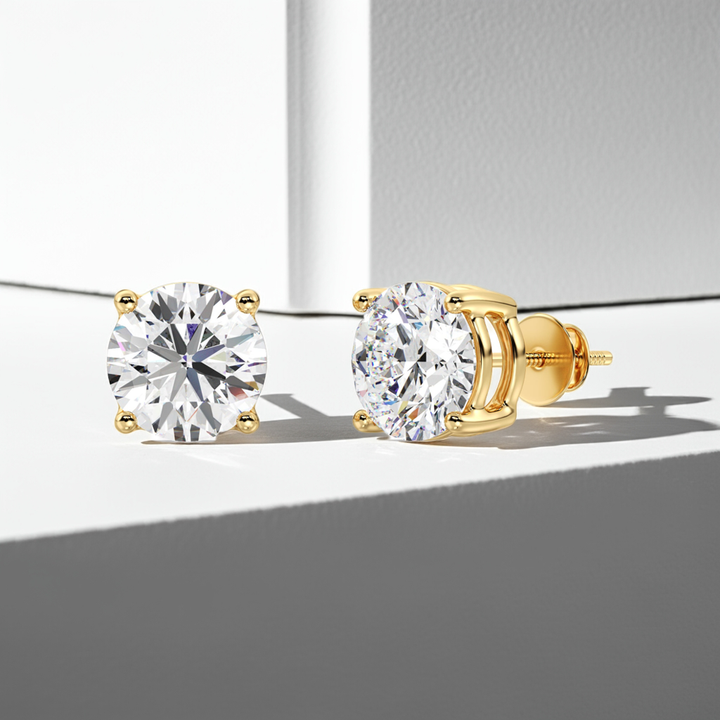 Yellow gold round cut lab grown diamond stud earrings with classic brilliance, 0.20–4.00 CTTW