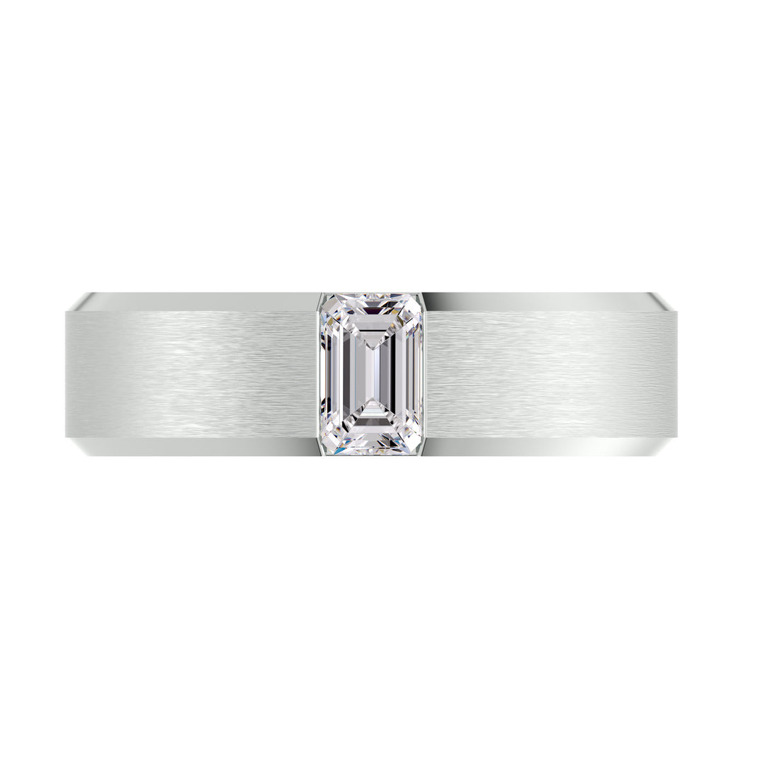 Architectural Platinum Band with Round Brilliant Lab Grown Diamond