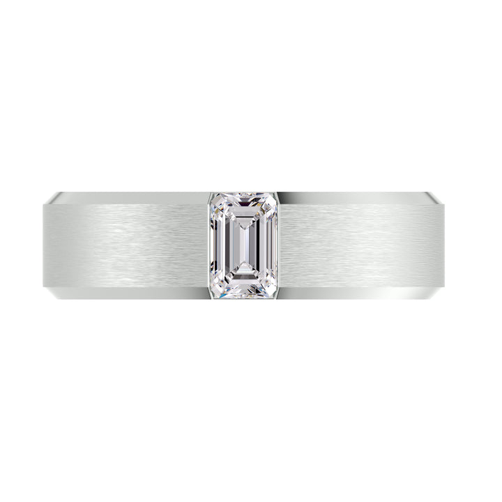 Architectural Platinum Band with Round Brilliant Lab Grown Diamond