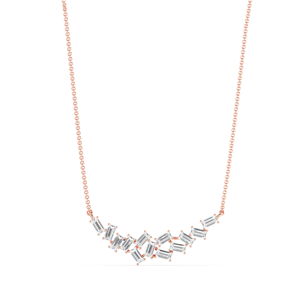Baguette Cut Lab Grown Diamond Cluster Necklace in 18K Rose Gold