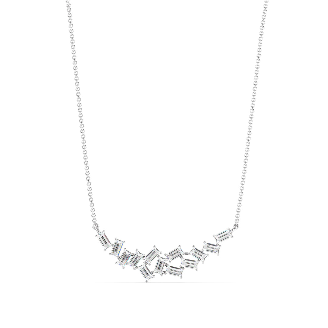 Baguette Cut Lab Grown Diamond Cluster Necklace in 18K White Gold