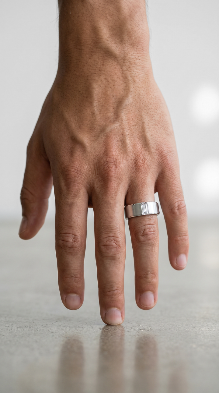 Baguette Cut Lab Grown Diamond Platinum Signet Ring with Flush Set Design
