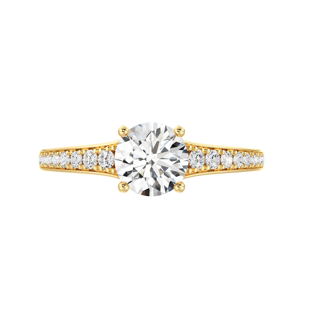 Classic Lab Grown Diamond Solitaire Ring with Graduated Accent Diamonds in 18K Yellow Gold