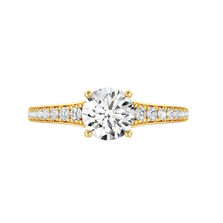Classic Lab Grown Diamond Solitaire Ring with Graduated Accent Diamonds in 18K Yellow Gold