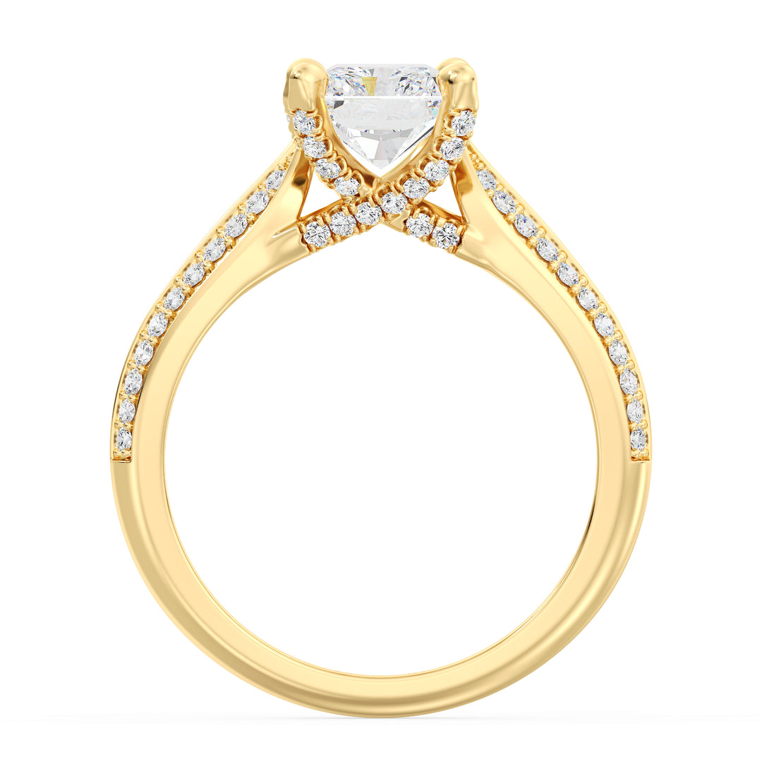 Classic Radiant Halo Diamond Ring with 4 Claw Setting in Yellow Gold