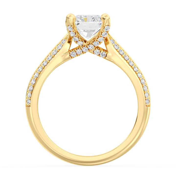 Classic Radiant Halo Diamond Ring with 4 Claw Setting in Yellow Gold