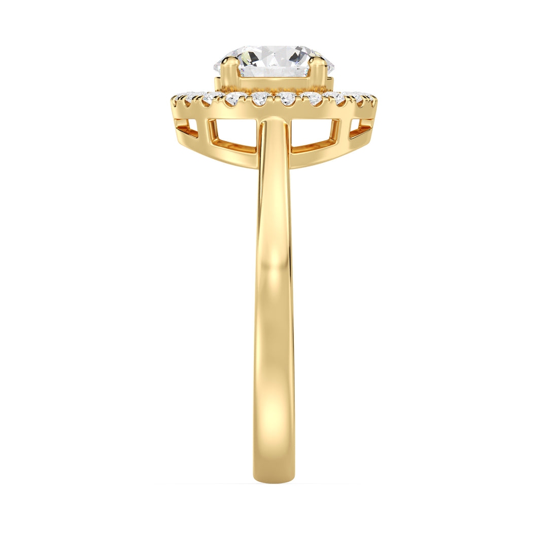 Classic Round Brilliant Lab Grown Diamond Halo Ring with 1 Carat Center Stone in 18K Yellow Gold