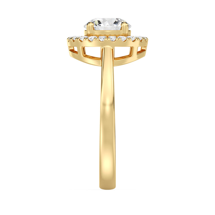 Classic Round Brilliant Lab Grown Diamond Halo Ring with 1 Carat Center Stone in 18K Yellow Gold