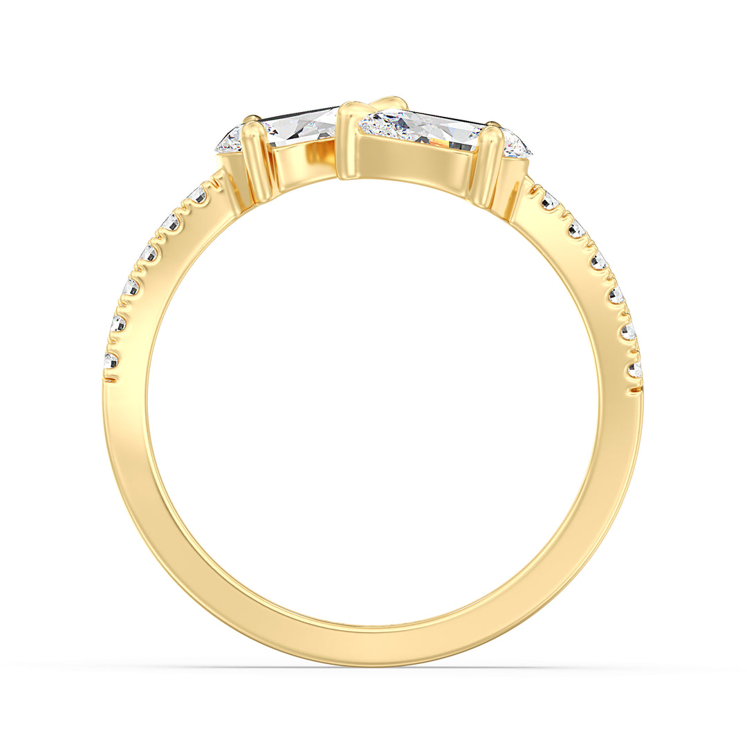 Contemporary Dual Pear Diamond Open Cuff Ring in 18K Yellow Gold