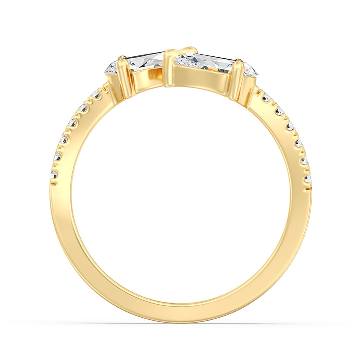 Contemporary Dual Pear Diamond Open Cuff Ring in 18K Yellow Gold