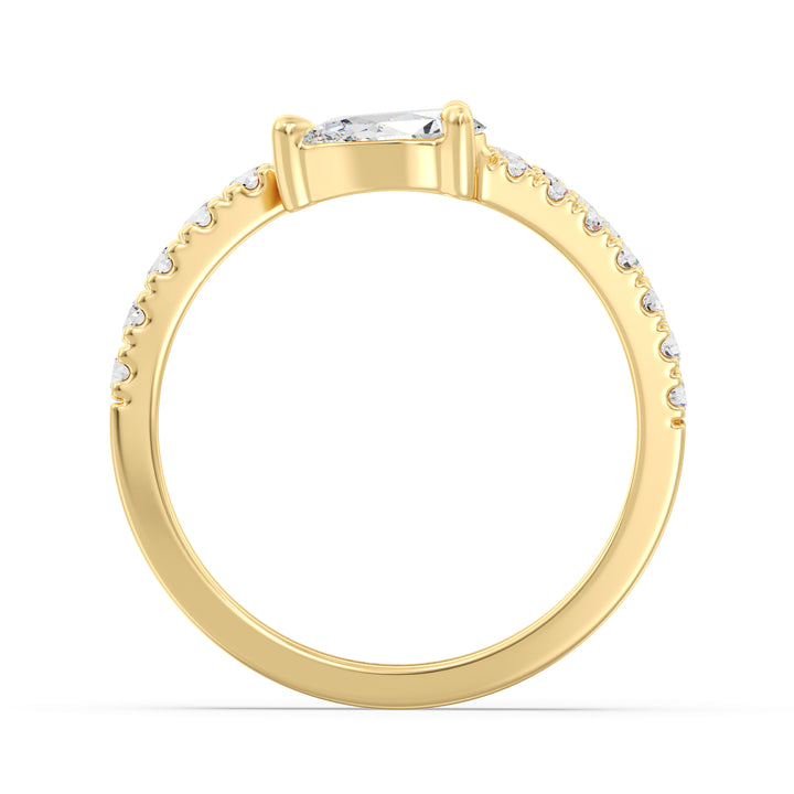 Contemporary Pear Diamond Open Cuff Ring in 18K Yellow Gold