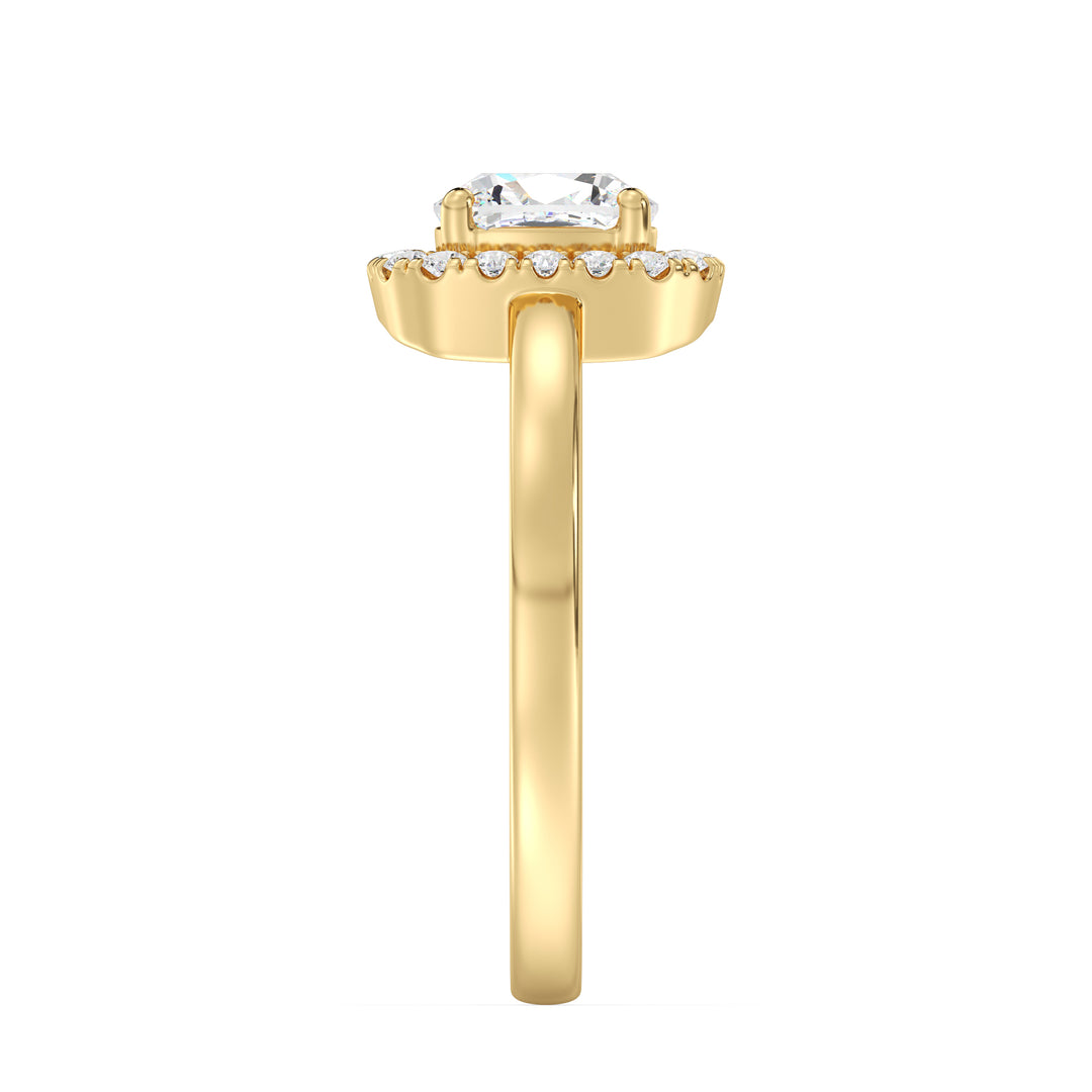 Cushion Cut Halo Ring with Round Accent Diamonds in 18K Yellow Gold