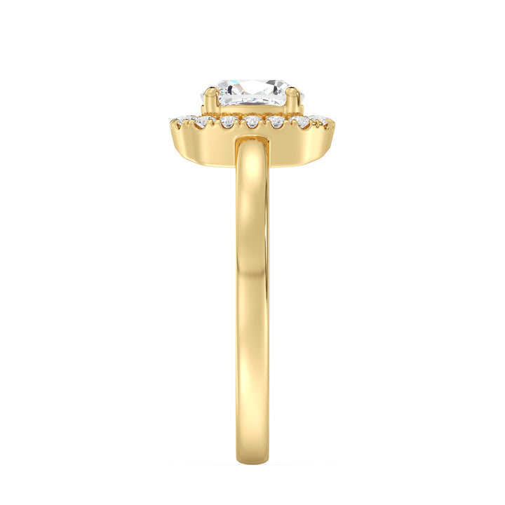 Cushion Cut Halo Ring with Round Accent Diamonds in 18K Yellow Gold