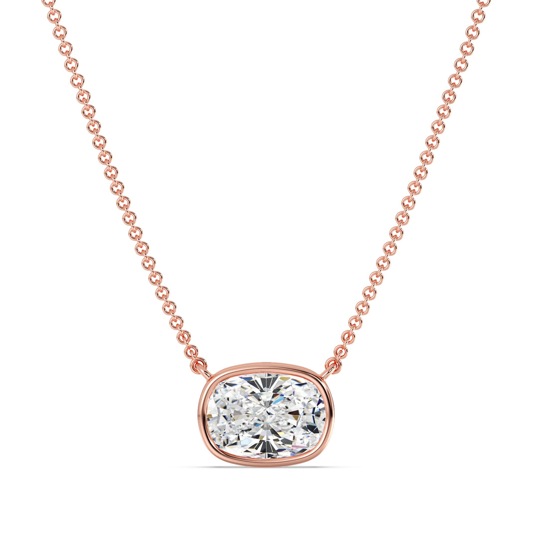 Cushion Cut Lab Grown Diamond Bezel Set Solitaire Pendant Necklace in 18K Rose Gold