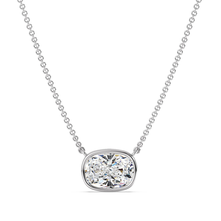 Cushion Cut Lab Grown Diamond Bezel Set Solitaire Pendant Necklace in 18K White Gold