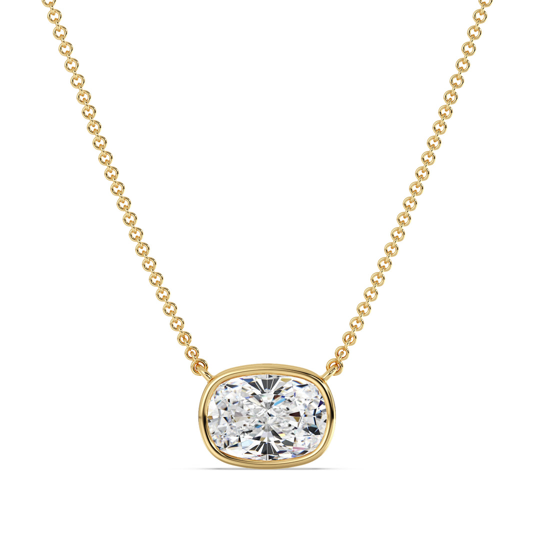 Cushion Cut Lab Grown Diamond Bezel Set Solitaire Pendant Necklace in 18K Yellow Gold