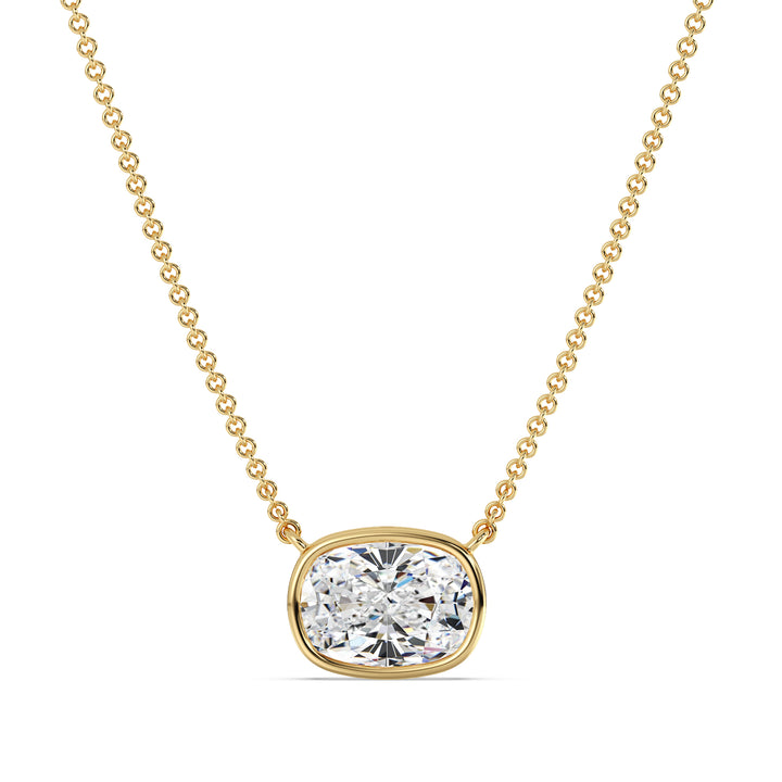 Cushion Cut Lab Grown Diamond Bezel Set Solitaire Pendant Necklace in 18K Yellow Gold