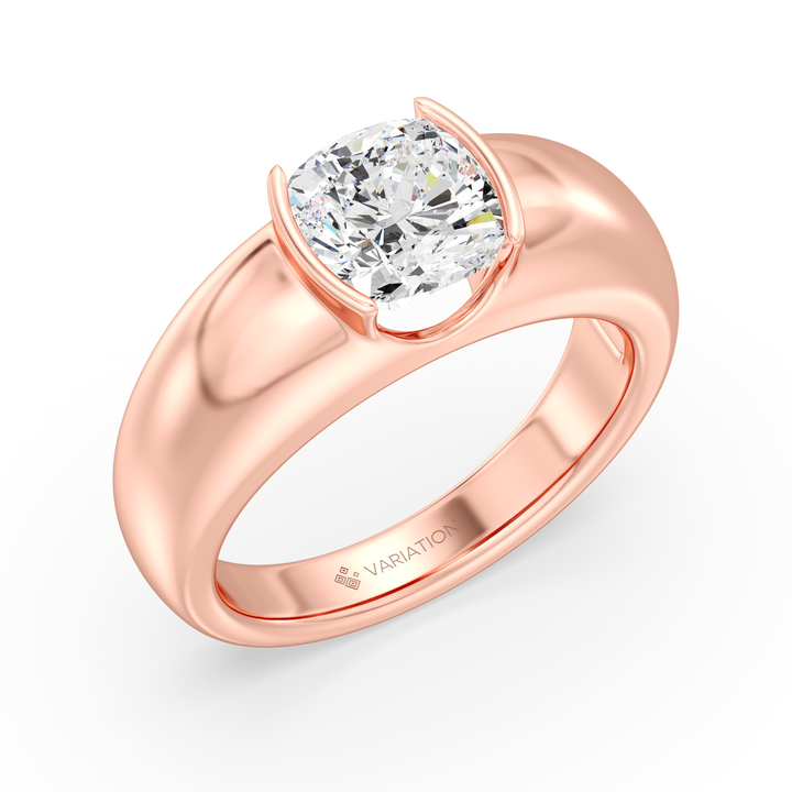 Cushion Cut Lab Grown Diamond Bezel Solitaire Ring in 18K Rose Gold