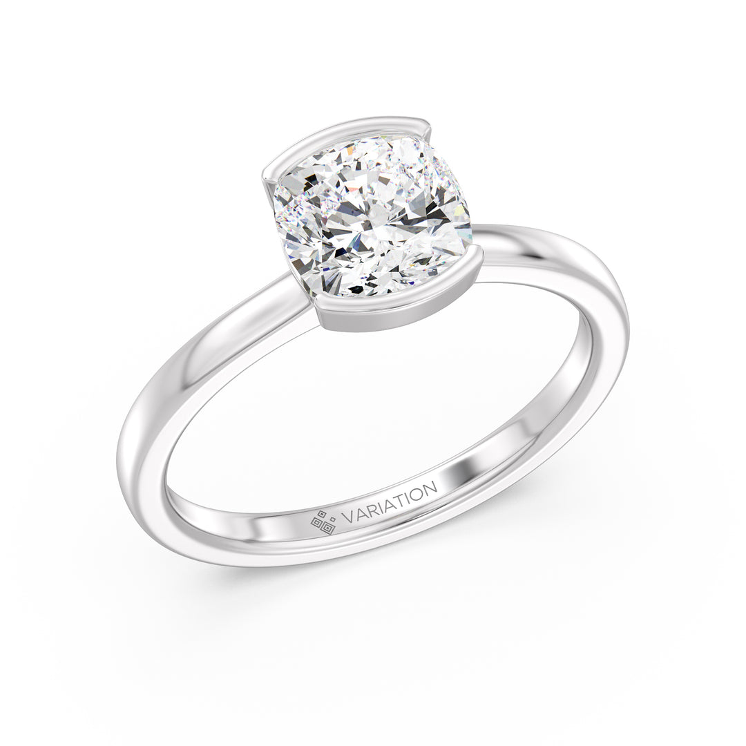 Cushion Cut Lab Grown Diamond Bezel Solitaire Ring in 18K White Gold