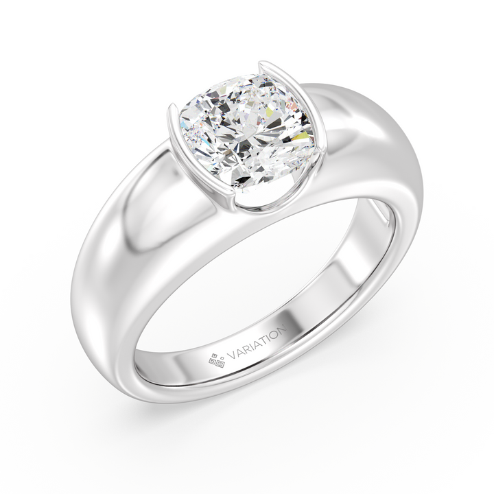 Cushion Cut Lab Grown Diamond Bezel Solitaire Ring in 18K White Gold