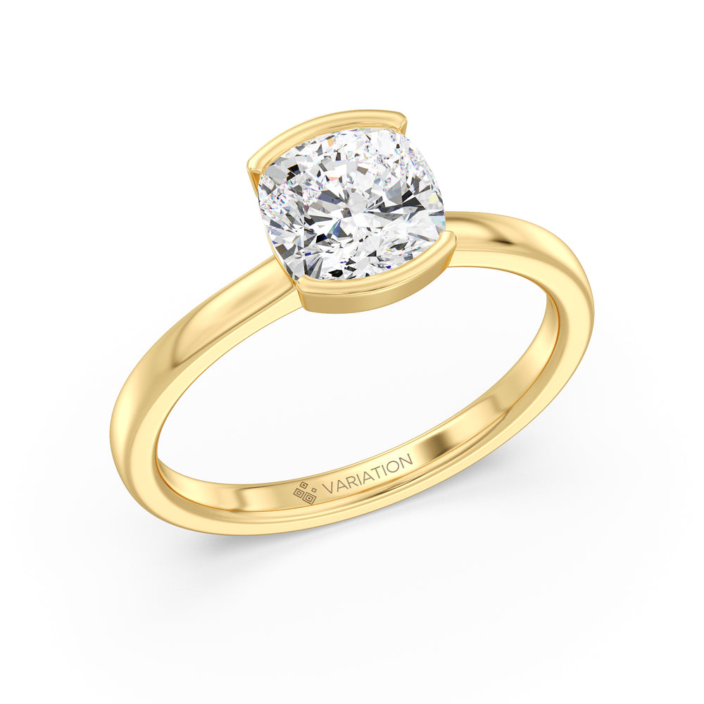 Cushion Cut Lab Grown Diamond Bezel Solitaire Ring in 18K Yellow Gold