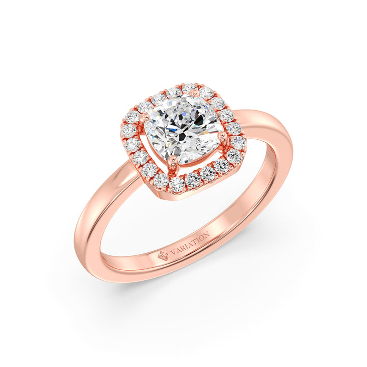 Cushion Cut Lab Grown Diamond Halo Engagement Ring in 18K Rose Gold