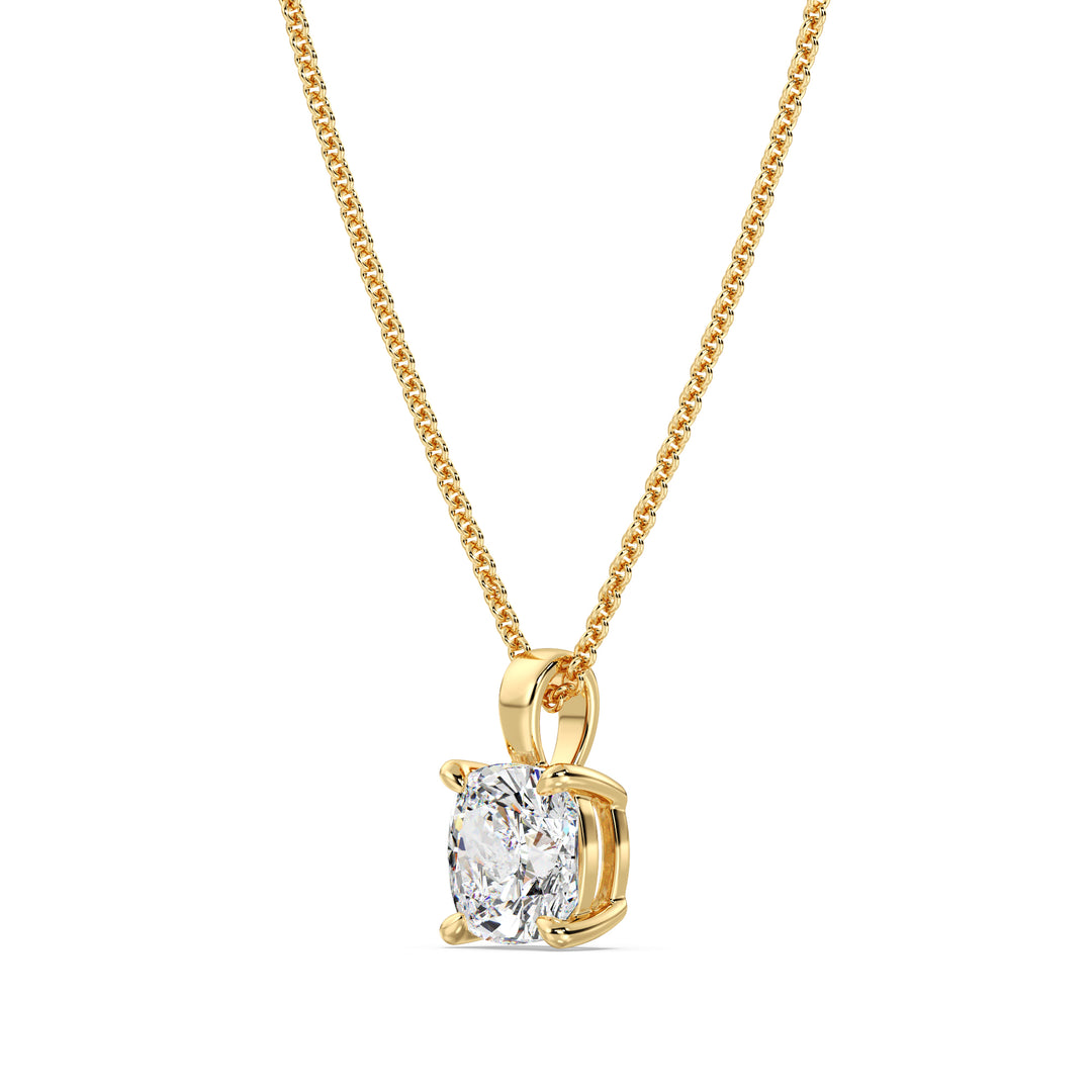 Cushion Cut Lab Grown Diamond Pendant in 18K Yellow Gold 4 Claw Prong Setting