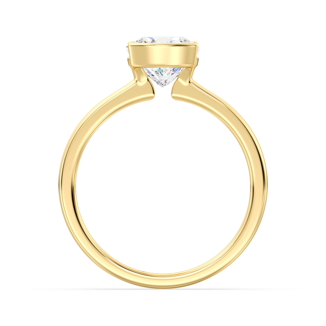 Cushion Cut Lab Grown Diamond Ring with Modern Bezel Setting in Yellow Gold