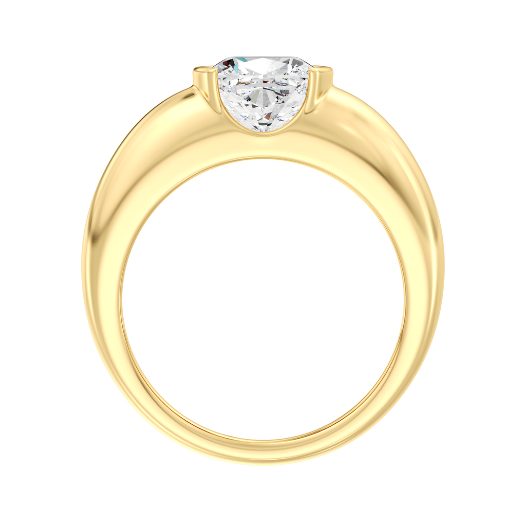 Cushion Cut Lab Grown Diamond Ring with Modern Bezel Setting in Yellow Gold