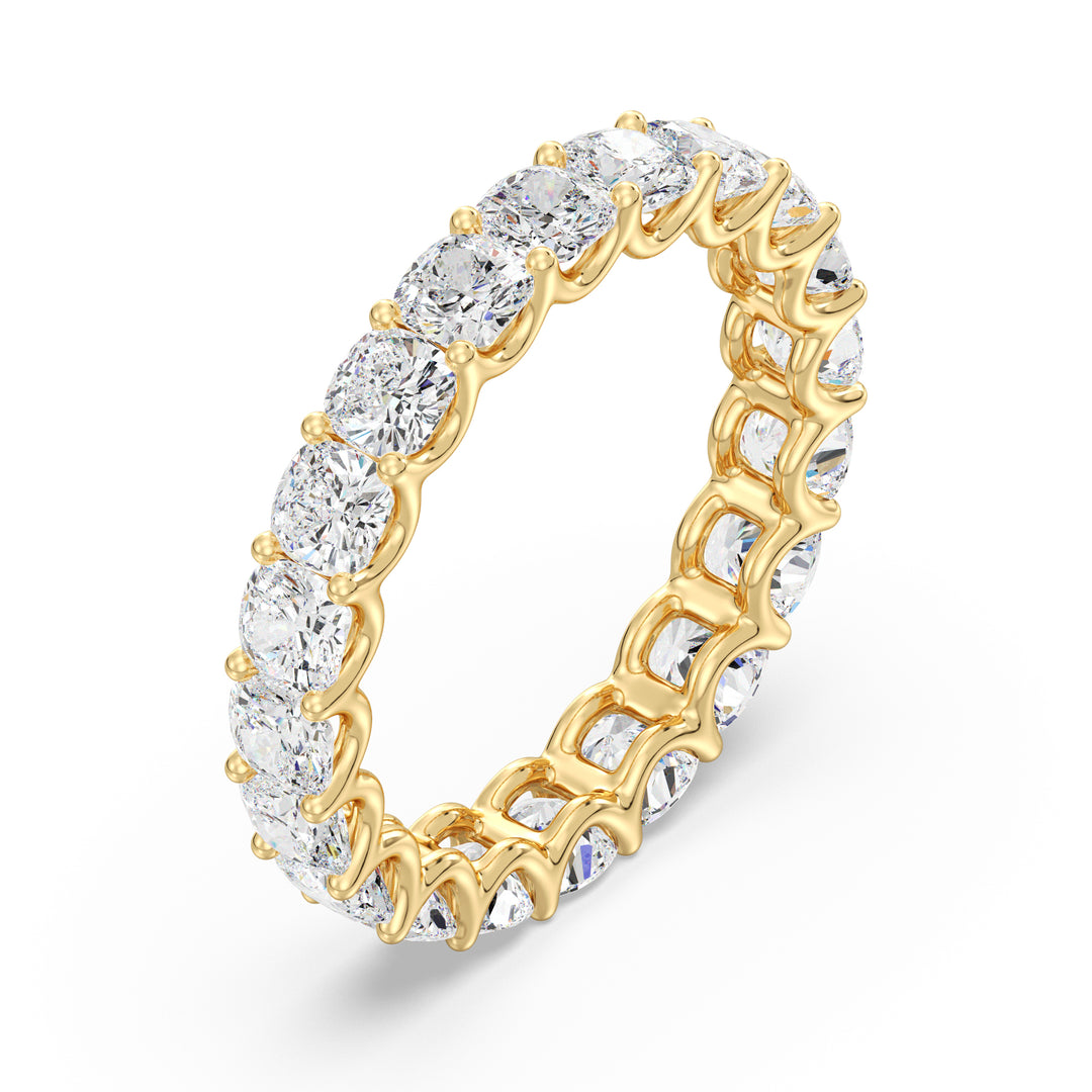 Cushion Cut Lab Grown Diamond Scallop Eternity Band in 18K Yellow Gold