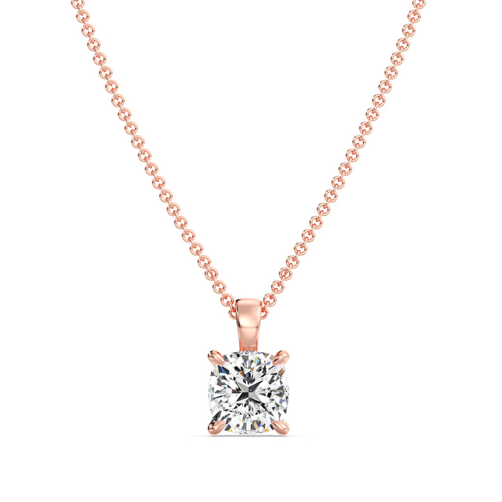 Cushion Cut Lab Grown Diamond Solitaire Pendant in 18K Rose Gold