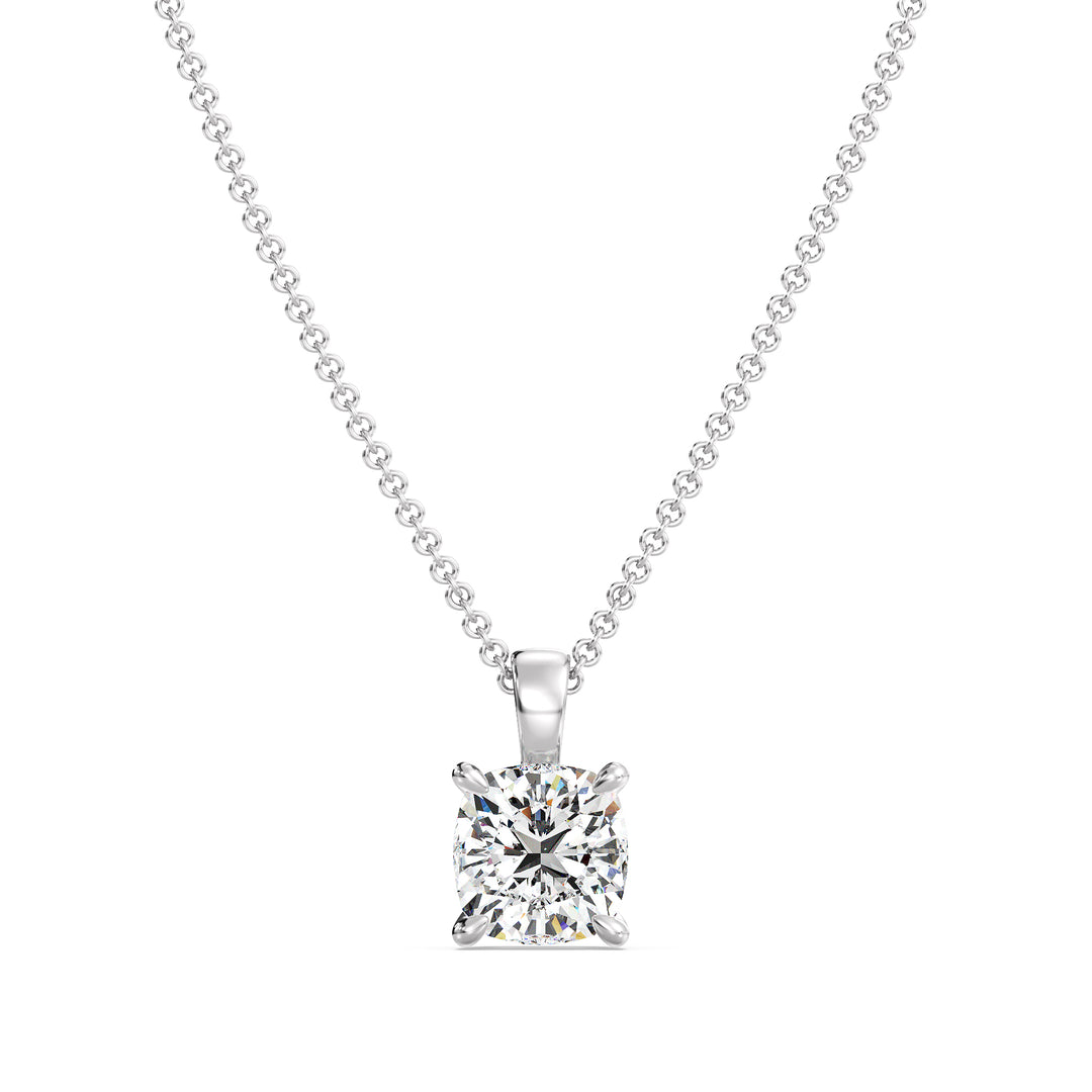 Cushion Cut Lab Grown Diamond Solitaire Pendant in 18K White Gold