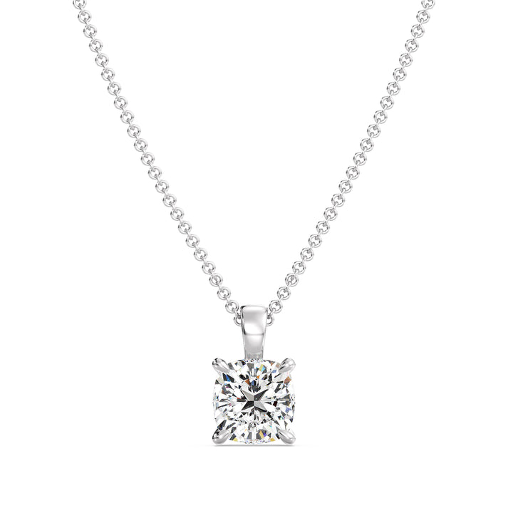 Cushion Cut Lab Grown Diamond Solitaire Pendant in 18K White Gold