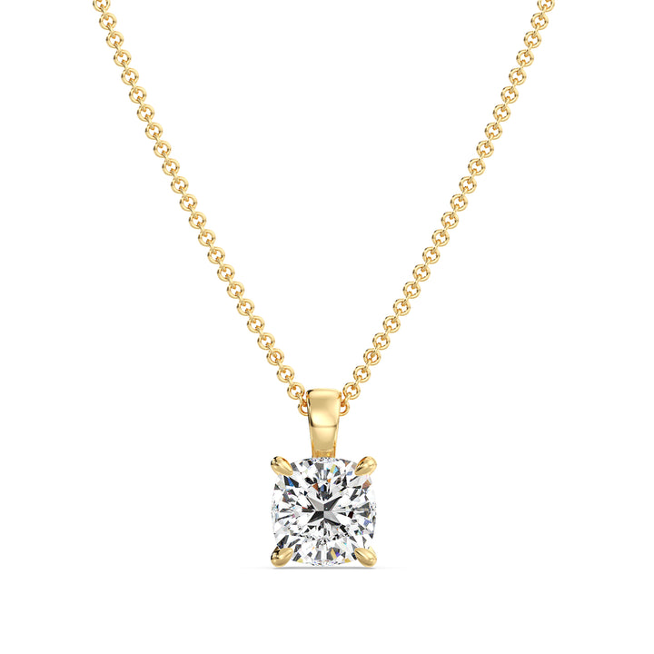 Cushion Cut Lab Grown Diamond Solitaire Pendant in 18K Yellow Gold