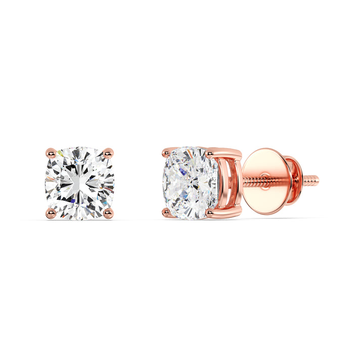 Cushion Cut Lab Grown Diamond Stud Earrings in 18K Rose Gold