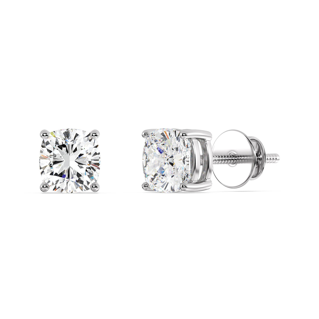 Cushion Cut Lab Grown Diamond Stud Earrings in 18K White Gold