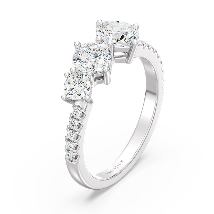 Cushion Cut Lab Grown Diamond Three Stone Halo Wedding Band in 18K White Gold