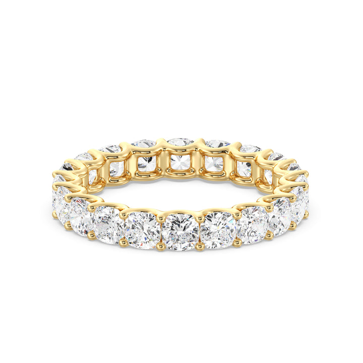 Cushion Diamond Full Eternity Band with Shared Prong Setting in Yellow Gold