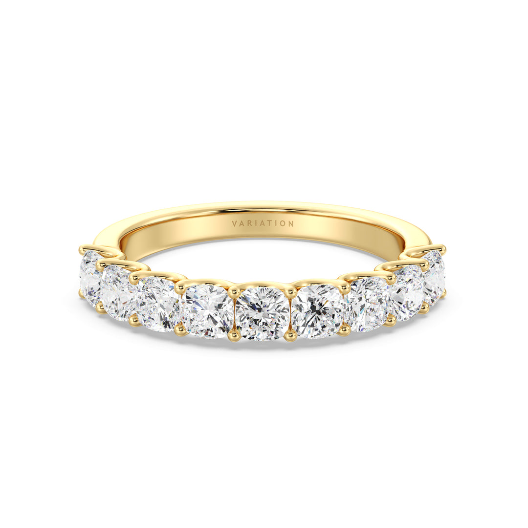 Cushion Diamond Half Eternity Band with Shared Prong Setting in Yellow Gold