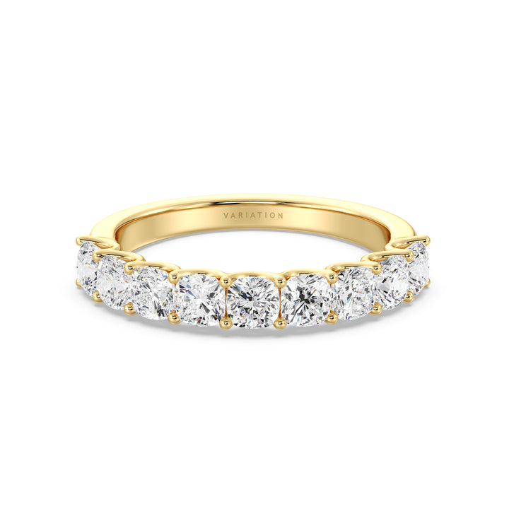 Cushion Diamond Half Eternity Band with Shared Prong Setting in Yellow Gold